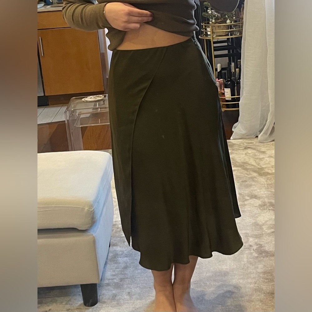 Vince Green Satin Midi Skirt